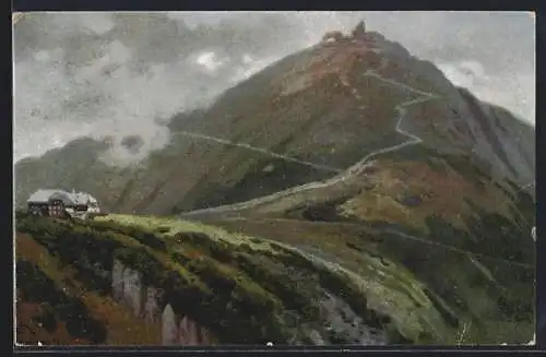 Künstler-AK Carl Ernst Morgenstern: Riesenbaude mit der Schneekoppe