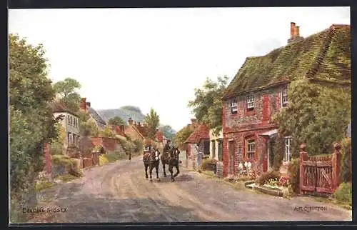 Künstler-AK A. R. Quinton: Beeding /Sussex, Reiter auf einer Landstrasse