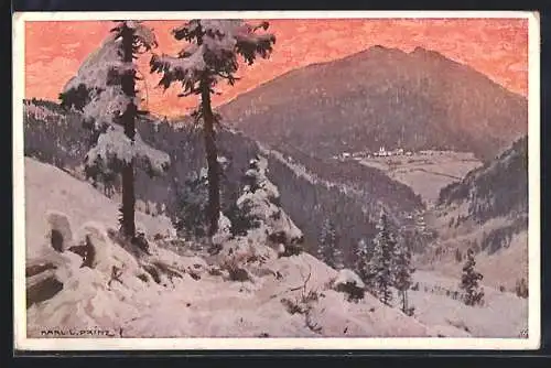 Künstler-AK Karl Ludwig Prinz: Semmering, Sonnwendstein mit Mariaschutz