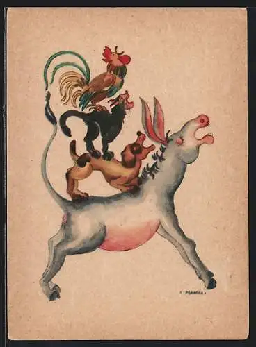 Künstler-AK Hahn: Die Bremer Stadtmusikanten