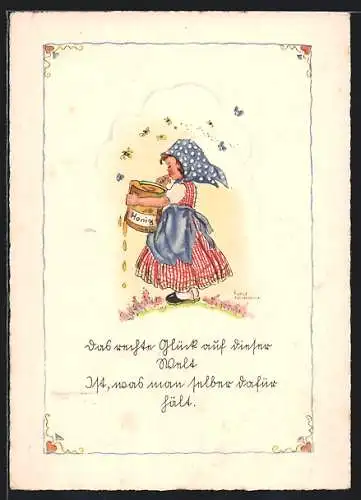 Künstler-AK Liesel Lauterborn: Mädchen mit Honig