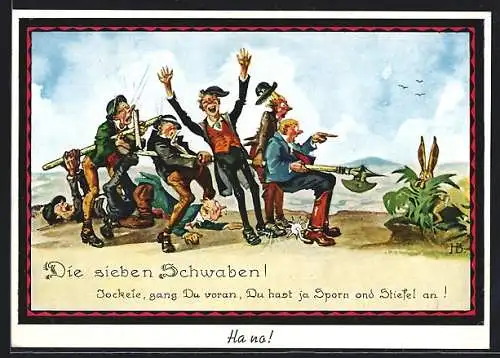 Künstler-AK Hans Boettcher: Die sieben Schwaben erblicken einen Hasen, Märchen