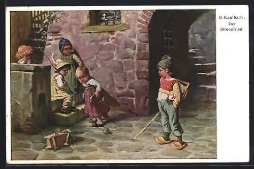 Künstler-AK Hermann Kaulbach: Der Störenfried, Junge stört das Spiel der anderen Kinder