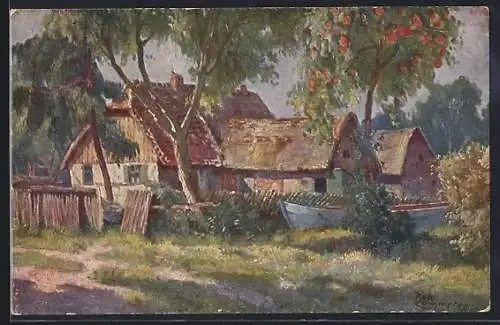 Künstler-AK Robert Kämmerer: Häuser in sommerlicher Landschaft