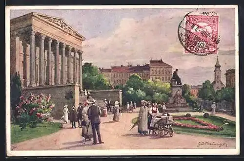 Künstler-AK Hans Götzinger: Budapest, National-Museum mit Calvinkirche