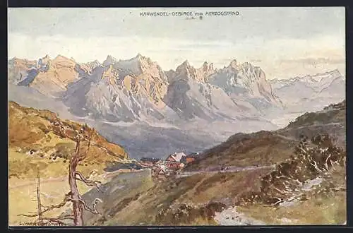 Künstler-AK Kochel, Karwendel-Gebirge vom Herzogstand