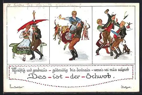 Künstler-AK Hans Boettcher: Des ist der Schwob, tanzende Paare