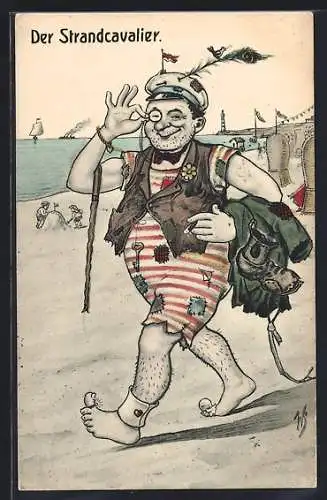 Künstler-AK Willi Scheuermann: Der Strandcavalier, Landstreicher im Badenazug