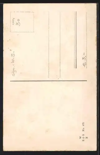 Künstler-AK Willi Scheuermann: Ehefrau versohlt den Gatten mit einer Rute
