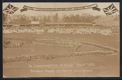 AK Johannesburg, In Commemoriation of Union 1910, Children Forming the Map of South Africa