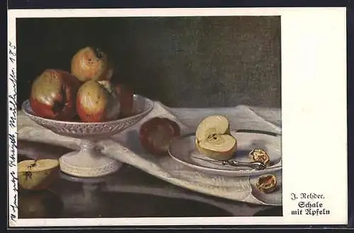 Künstler-AK sign. I. Rehder: Schale mit Äpfeln