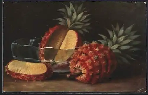 Künstler-AK Stilleben mit Ananas