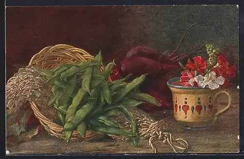 Künstler-AK Stilleben mit Bohnen und roter Beete