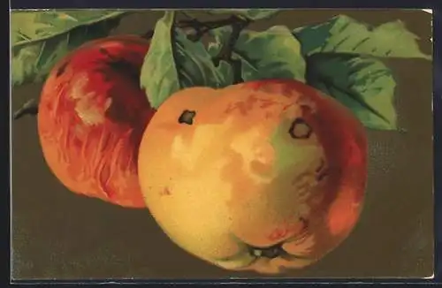 Künstler-AK Rote Äpfel am Baum