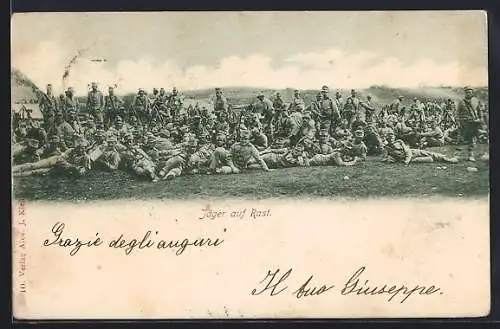 AK Österreichische Jäger in Uniformen auf Rast