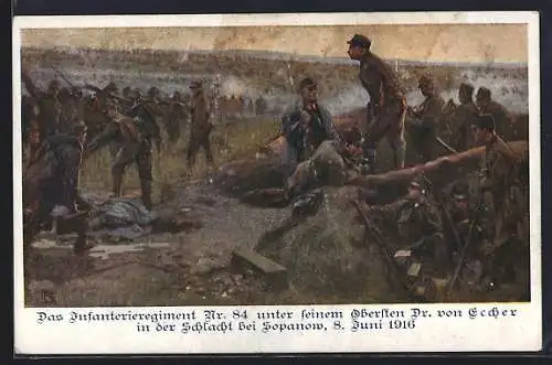 Künstler-AK Karl Friedrich Gsur, Deutscher Schulverein Nr. 1082: Infanterieregiment Nr. 84 in der Schlacht bei Sopanow