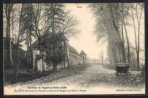AK Nogent-sur-Seine, Entrée du Domaine du Paraclet et route vers Troyes