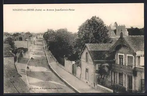 AK Nogent-sur-Seine, Avenue Jean-Casimir-Périer et maisons bordées d`arbres