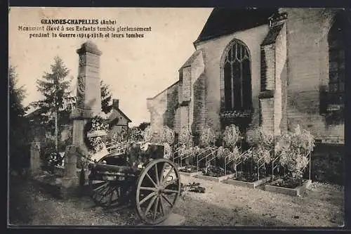 AK Grandes-Chapelles, Monument aux enfants tombés pendant la Guerre 1914-1918 et leurs tombes