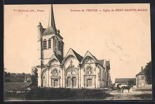 AK Pont-Sainte-Marie, Église et calèche devant l`entrée principale