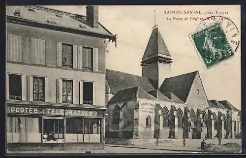 AK Sainte-Savine, La Poste et l`Église du XVIe siècle près de Troyes