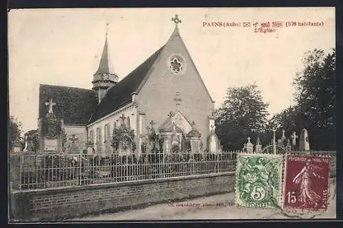 AK Payns, Vue de l`église et du cimetière frontalier
