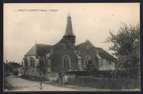 AK Précy-Saint-Martin, L`Église et scène de rue avec habitants