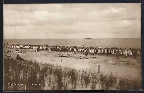 AK Kölpinsee auf Usedom, Freiübungen am Strand
