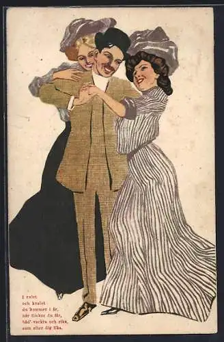 AK Damen umwerben einen Herrn, Jugendstil