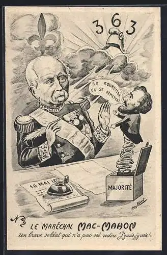 Künstler-AK sign. Jean Robert: Französische Karikatur, Le Maréchal Mac-Mahon, Un brave soldat qui n`a pas osé...