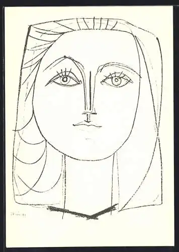 Künstler-AK sign. Pablo Picasso: Francoise, Abstraktes Portrait einer Frau, Bauhaus