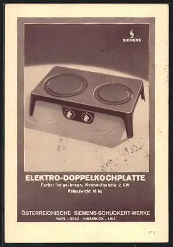 AK Siemens Elektro-Doppelkochplatte, Österreichische Siemens-Schuckert-Werke