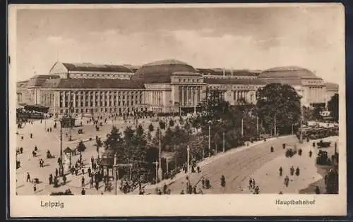 AK Leipzig, Hauptbahnhof aus der Vogelschau