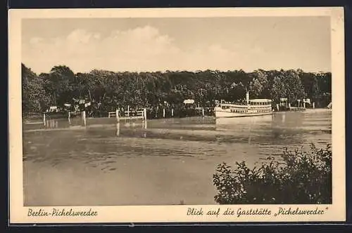 AK Berlin-Pichelswerder, Gasthaus Pichelswerder mit Dampfer