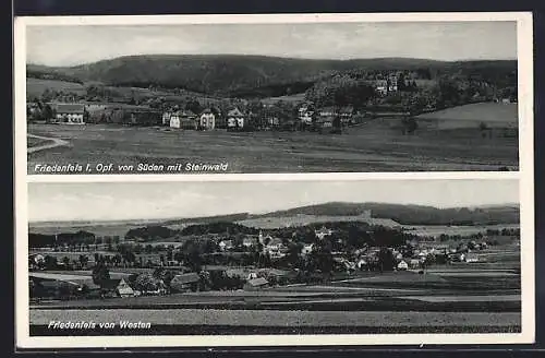 AK Friedenfels, Ortsansicht von Süden, Steinwald und von Westen