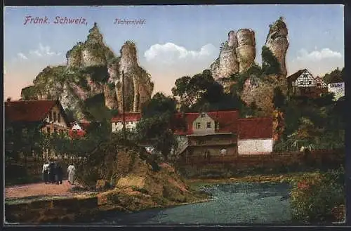 AK Tüchersfeld /Fränk. Schweiz, Ortspartie mit Felsen