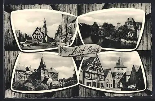AK Lauf /Pegnitz, Gasthaus Haus Bischoff und Flusspartie im Ort