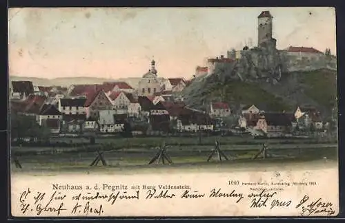 AK Neuhaus a. d. Pegnitz, Teilansicht mit Burg Veldenstein