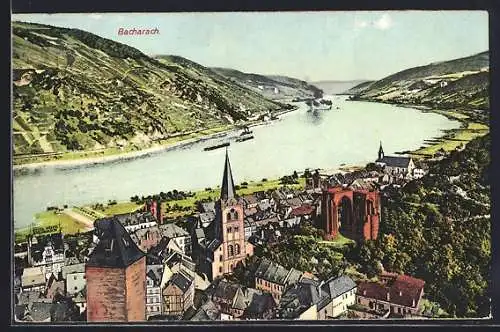 AK Bacharach, Stadt am Fluss mit Gebirge
