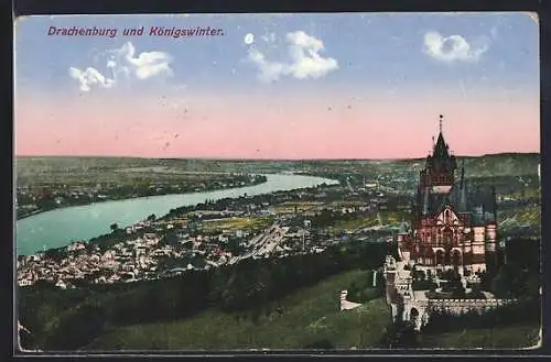 AK Königswinter, Drachenburg mit Ortsansicht