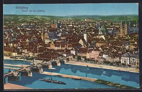 AK Würzburg, Totale von der Festung, Dampfer