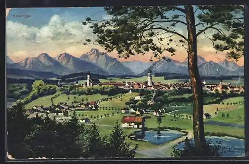 AK Schongau, Panoramablick auf Ort und Berge