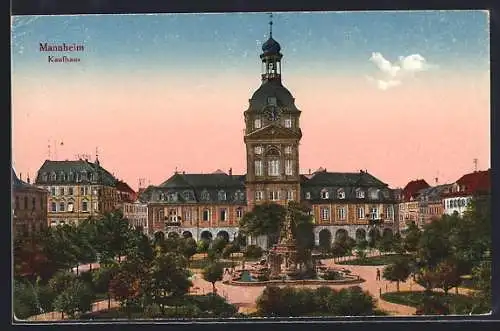AK Mannheim, Blick auf das Kaufhaus mit Grünanlage