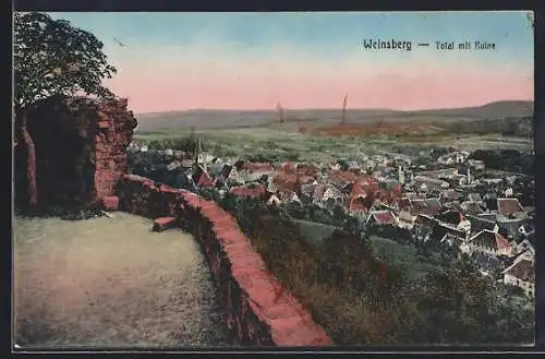 AK Weinsberg, Ortsansicht mit Ruine