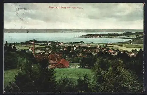 AK Herrsching am Ammersee, Ortsansicht mit Seeblick
