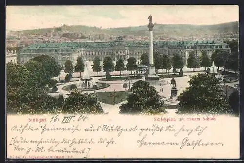 AK Stuttgart, Schlossplatz mit neuem Schloss