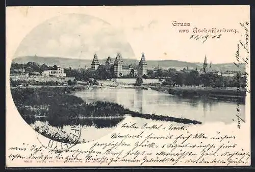 AK Aschaffenburg, Ortsansicht mit Wasserpartie