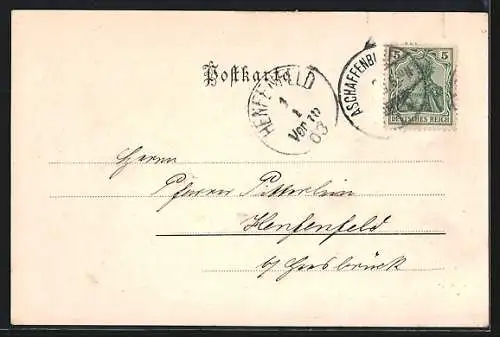 AK Aschaffenburg, Ortsansicht mit Wasserpartie