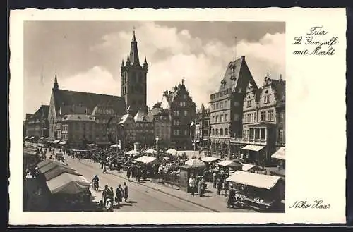 AK Trier, St. Gangolf mit Markt