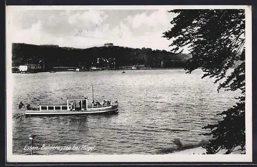 AK Essen, Baldeneysee bei Hügel mit Schiff
